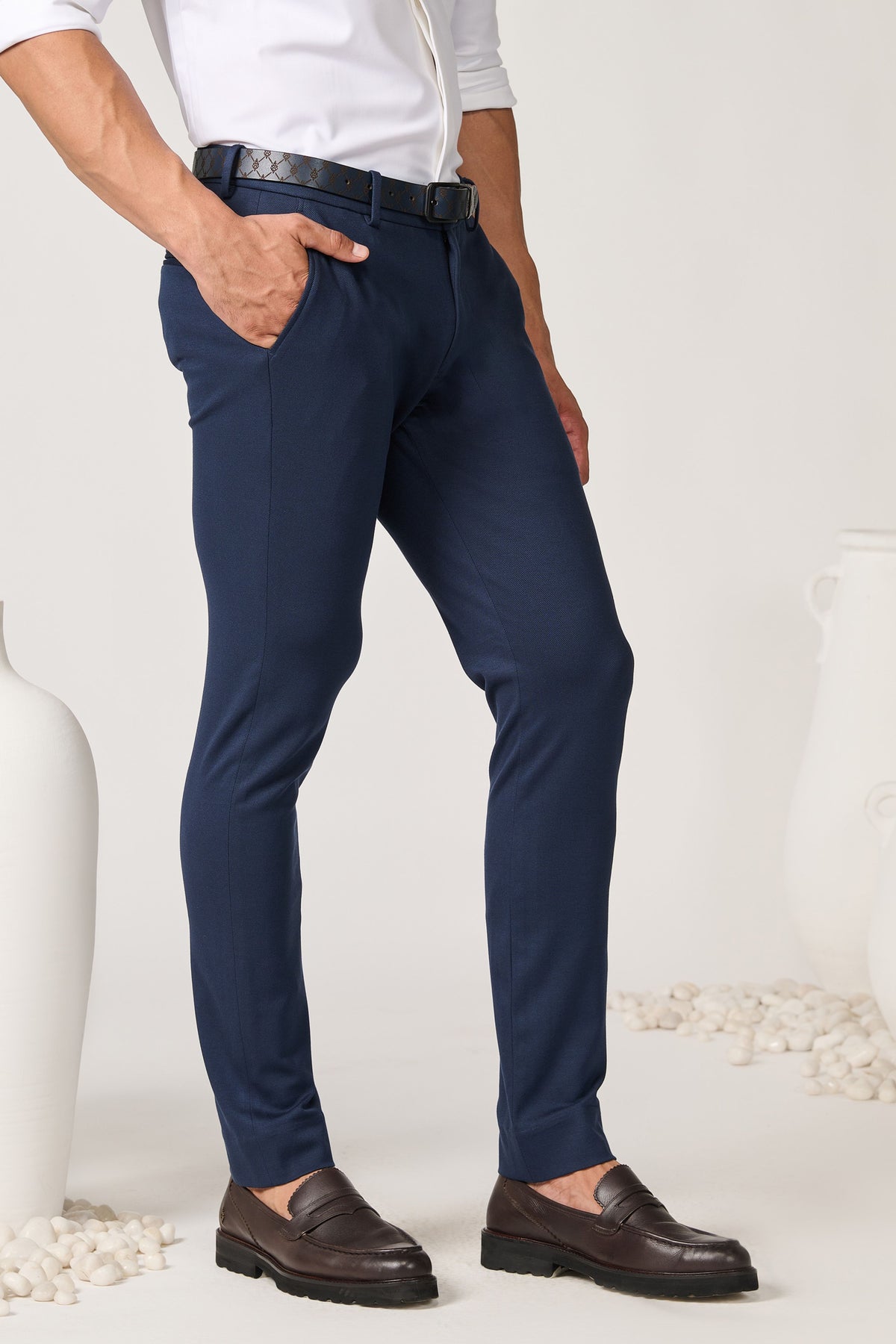 Navy Straight Fit Trousers