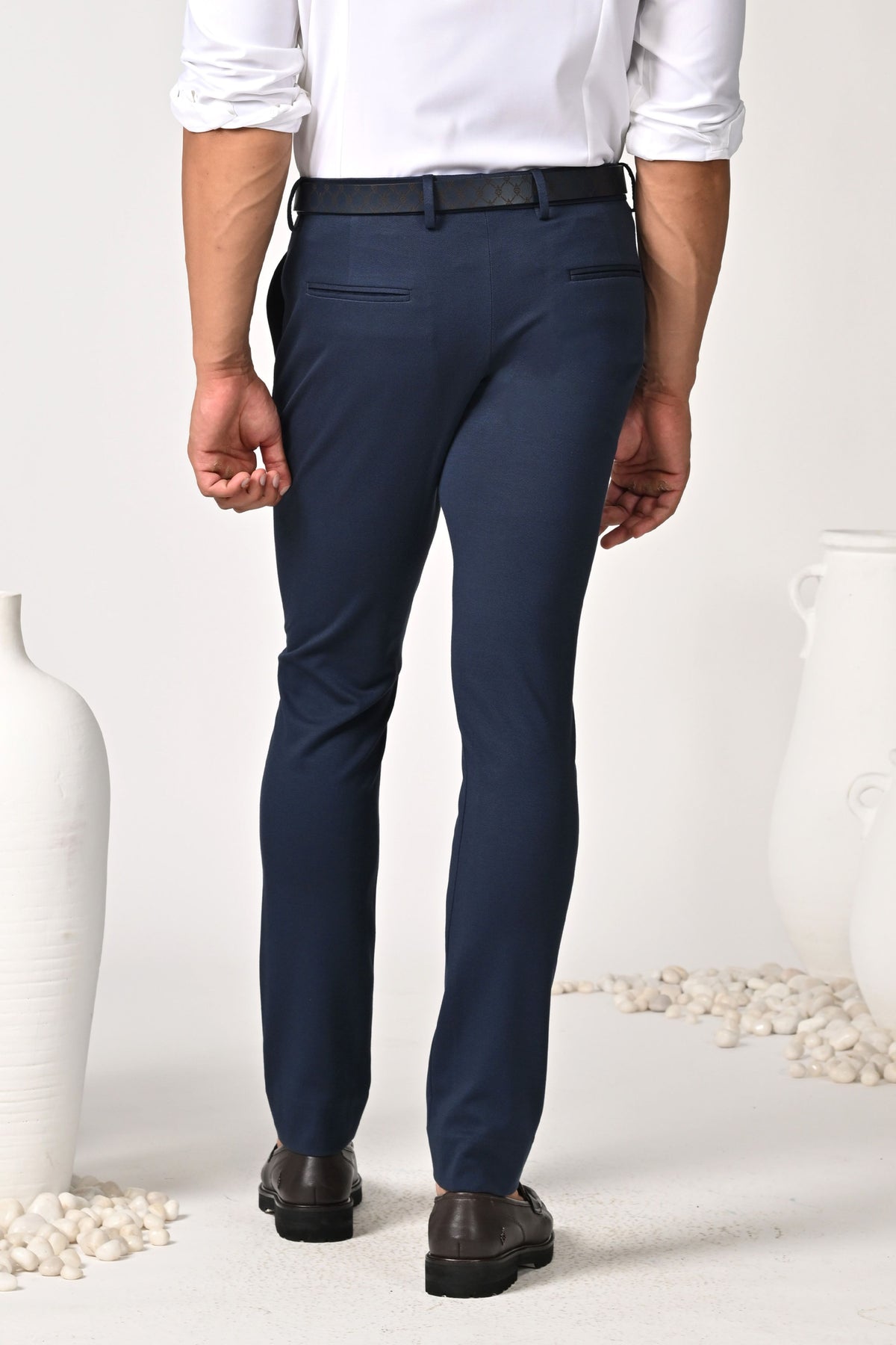 Navy Straight Fit Trousers