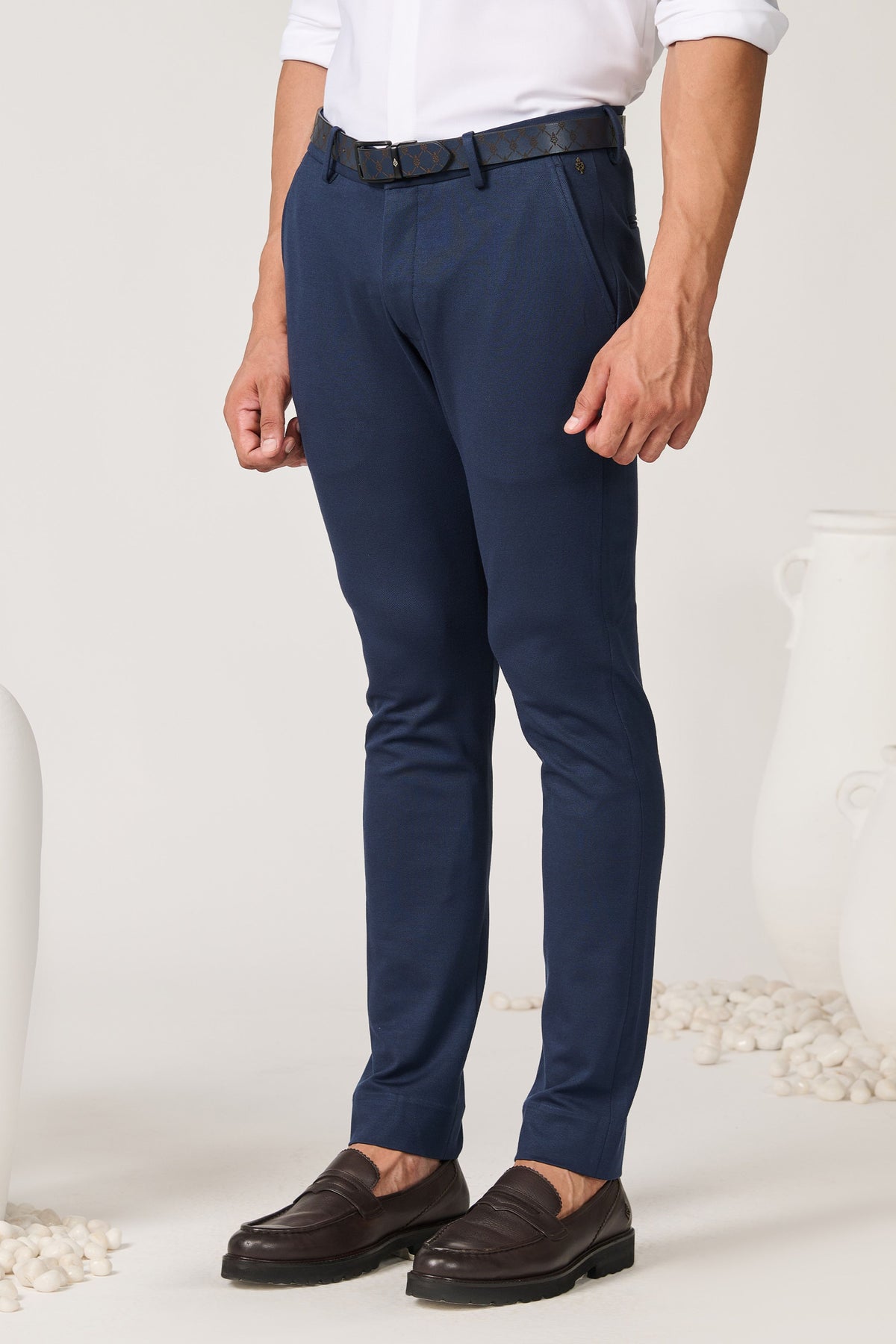 Navy Straight Fit Trousers