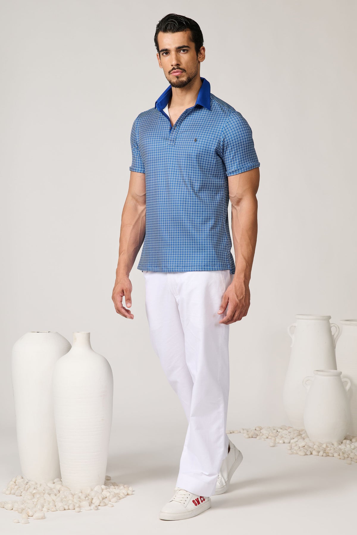 Blue Printed Polo T-shirt