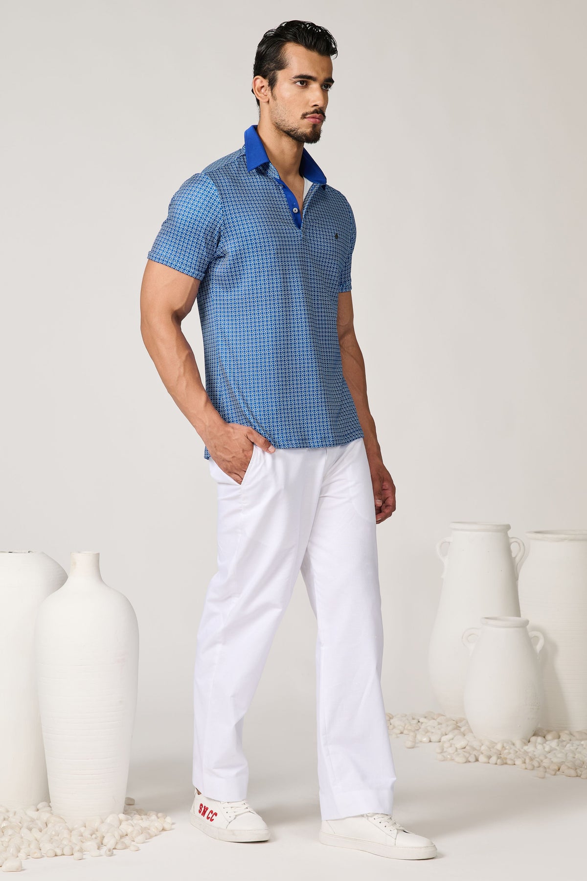 Blue Printed Polo T-shirt