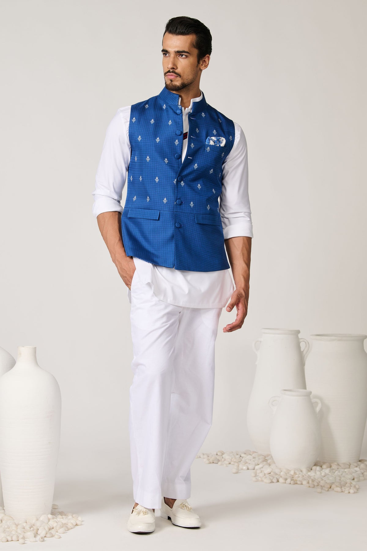 Adamas Printed Blue Waistcoat