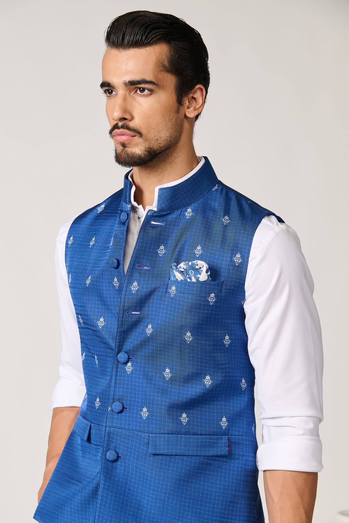 Adamas Printed Blue Waistcoat