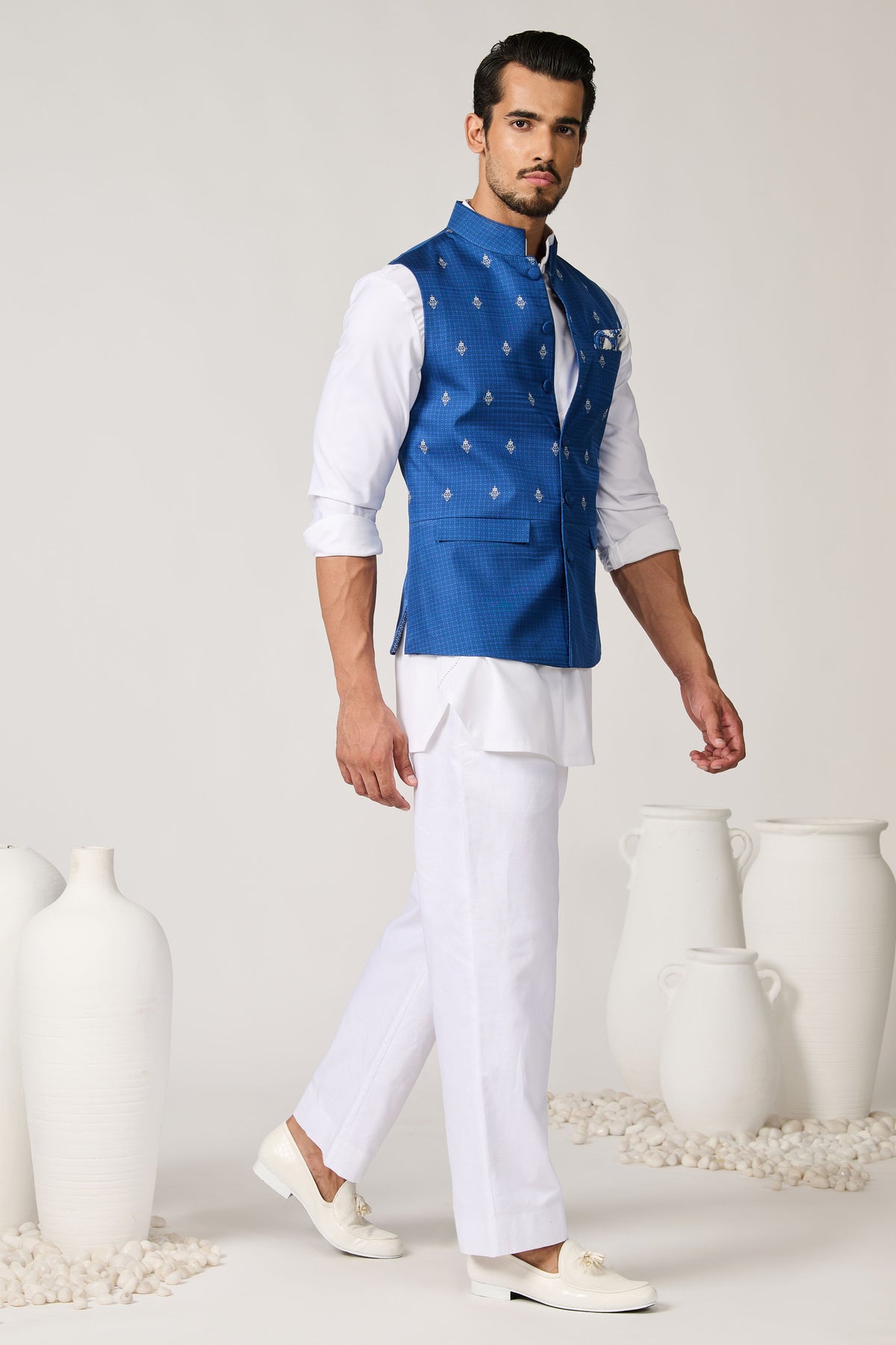 Adamas Printed Blue Waistcoat