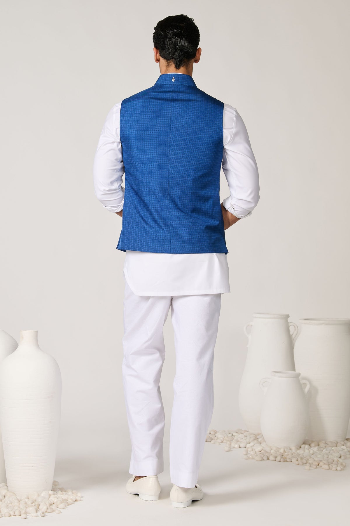 Adamas Printed Blue Waistcoat