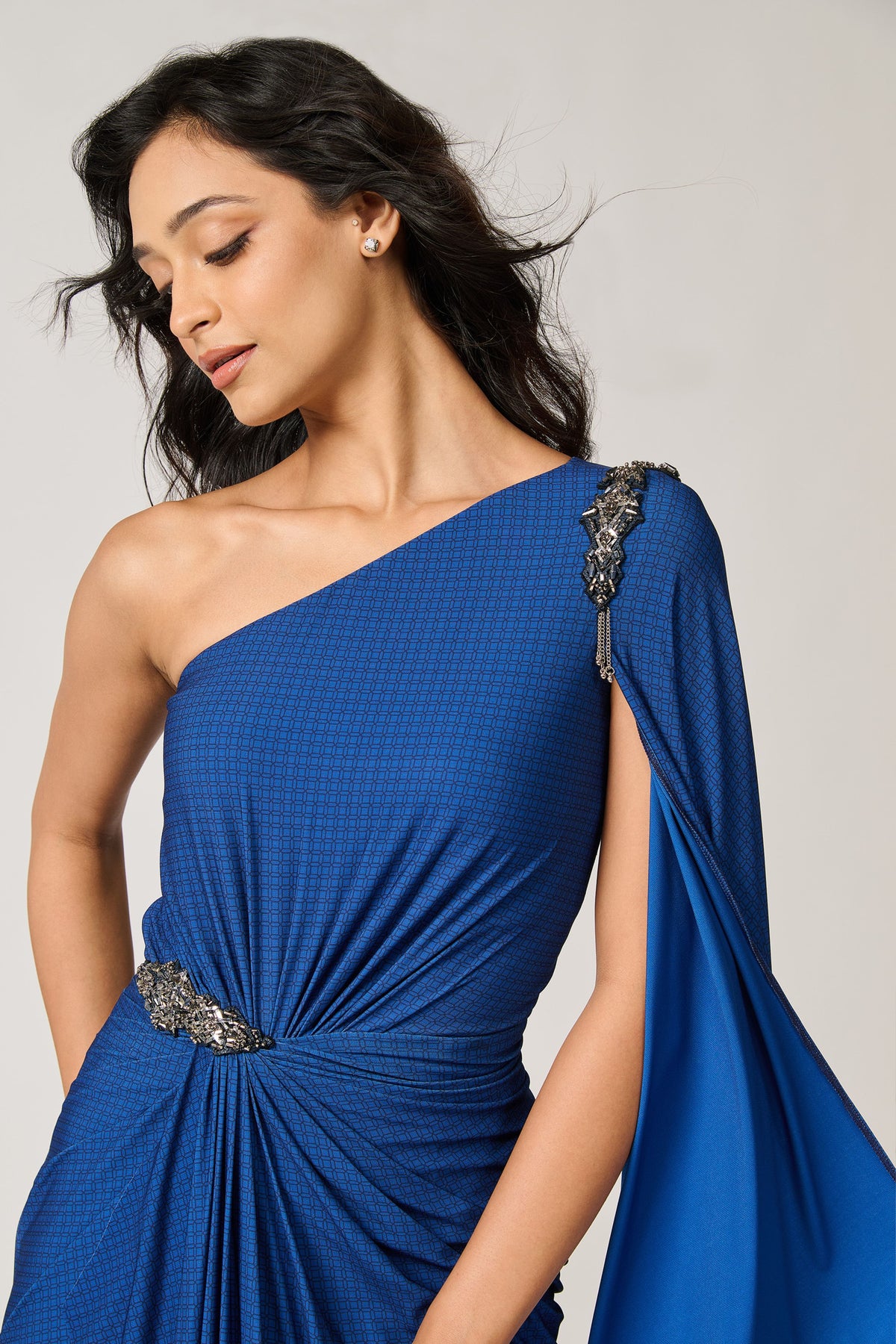 One Shoulder Draped Saree Gown