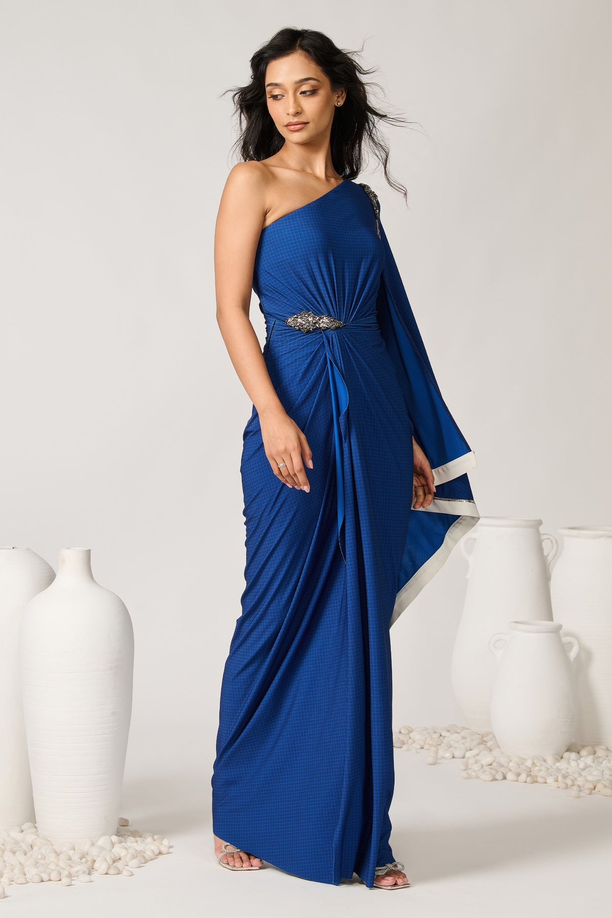 One Shoulder Draped Saree Gown