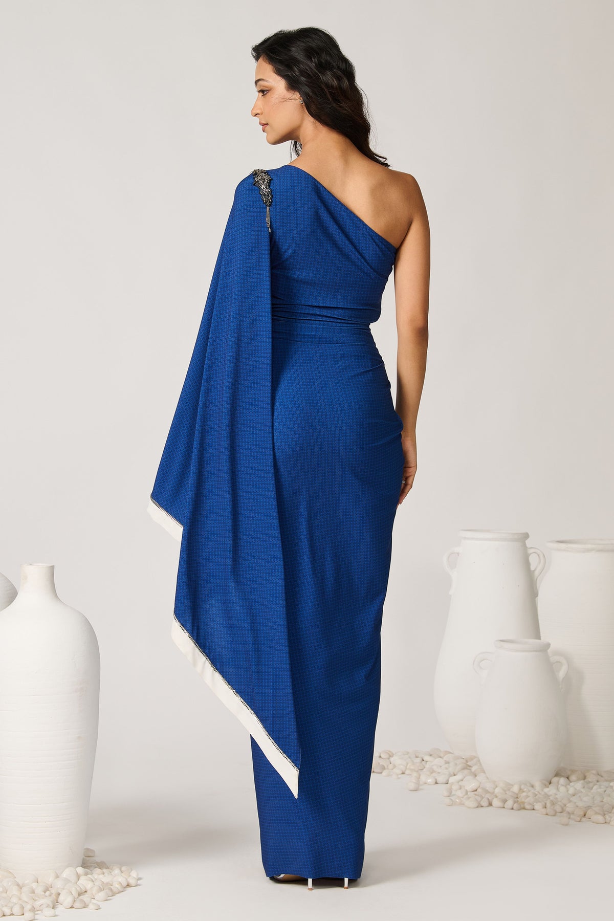 One Shoulder Draped Saree Gown