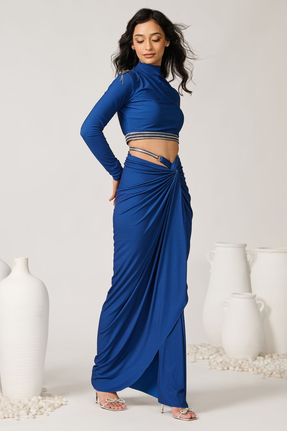 Blue Twisted Drape Skirt