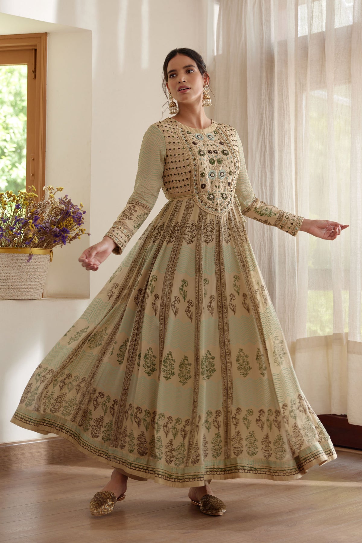 Hand Block Printed Anarkali Set