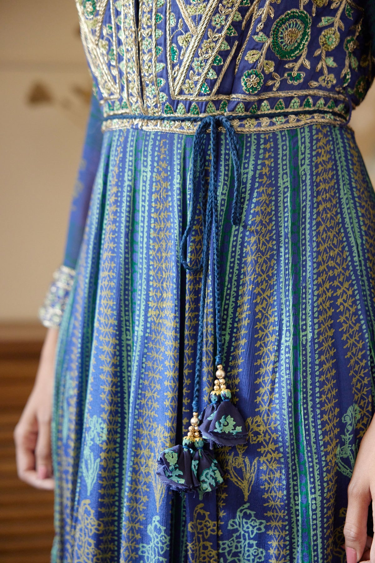 Royal Blue Hand Block Printed Anarkali Set