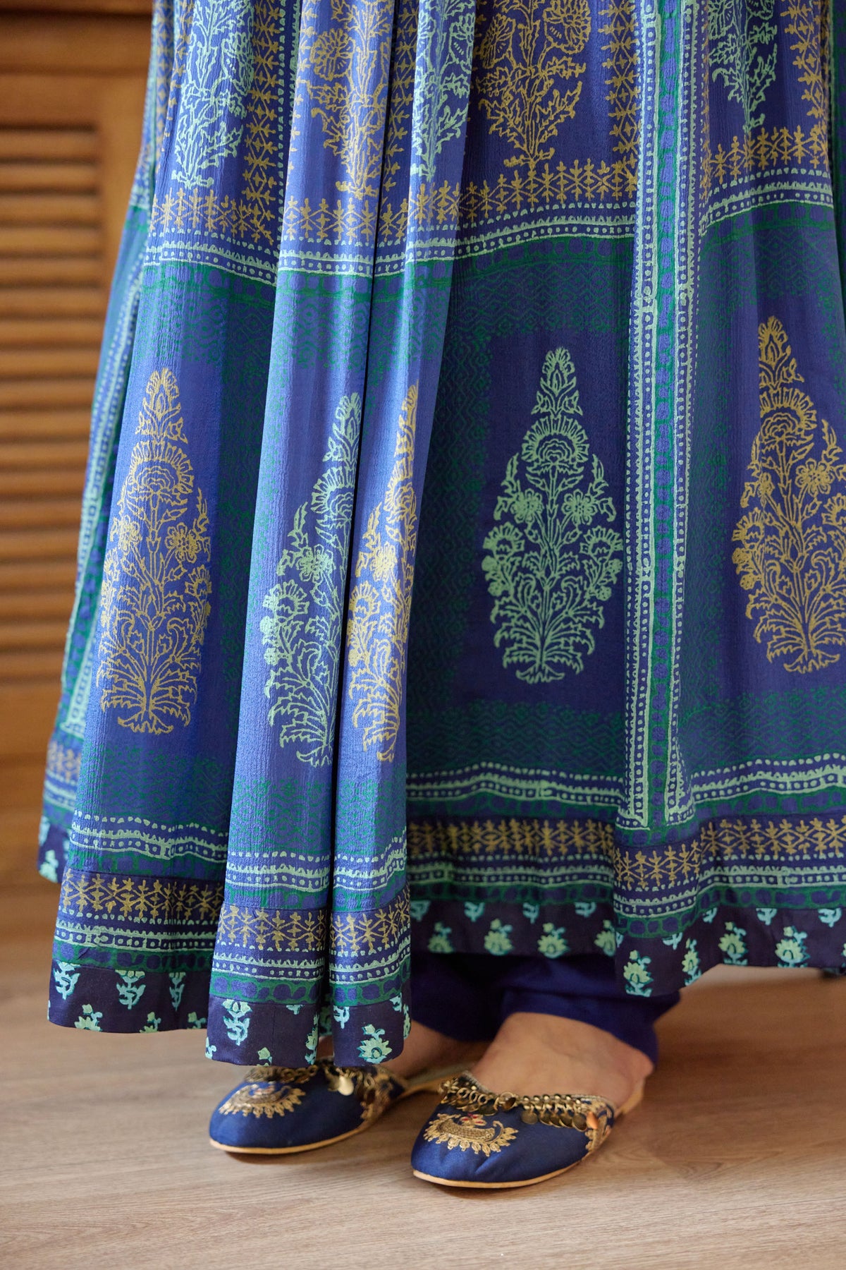 Royal Blue Hand Block Printed Anarkali Set