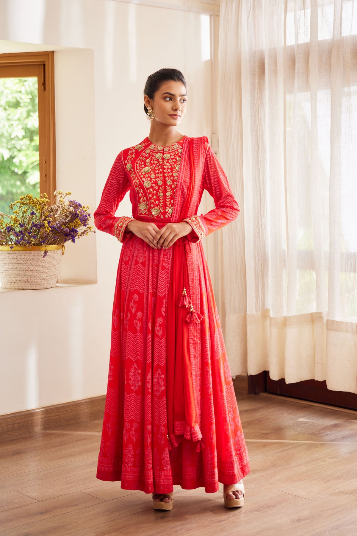 Red Anarkali Set