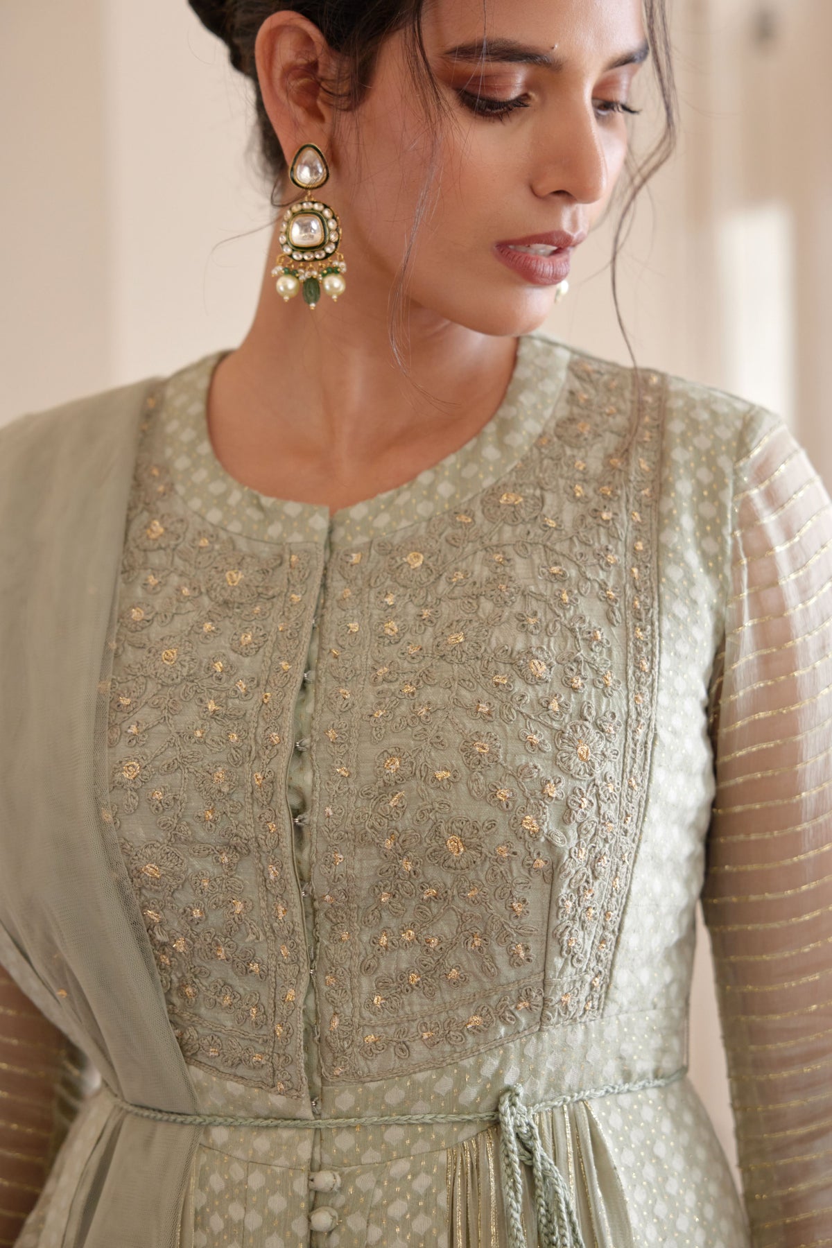 Neutral Green Anarkali Set