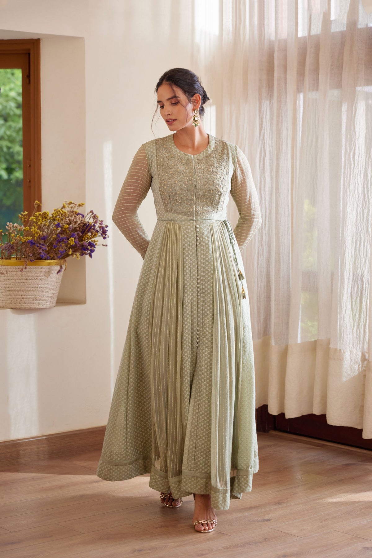 Neutral Green Anarkali Set