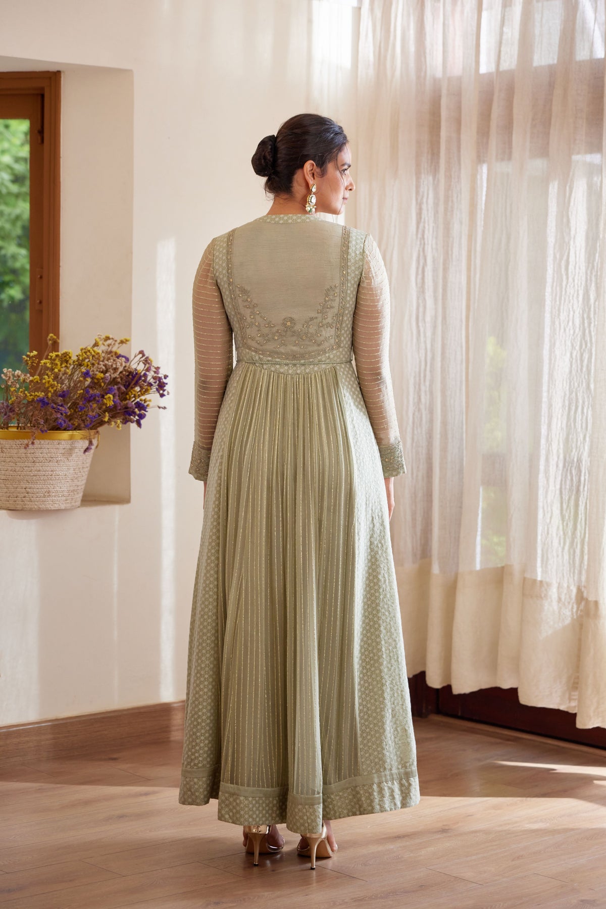 Neutral Green Anarkali Set