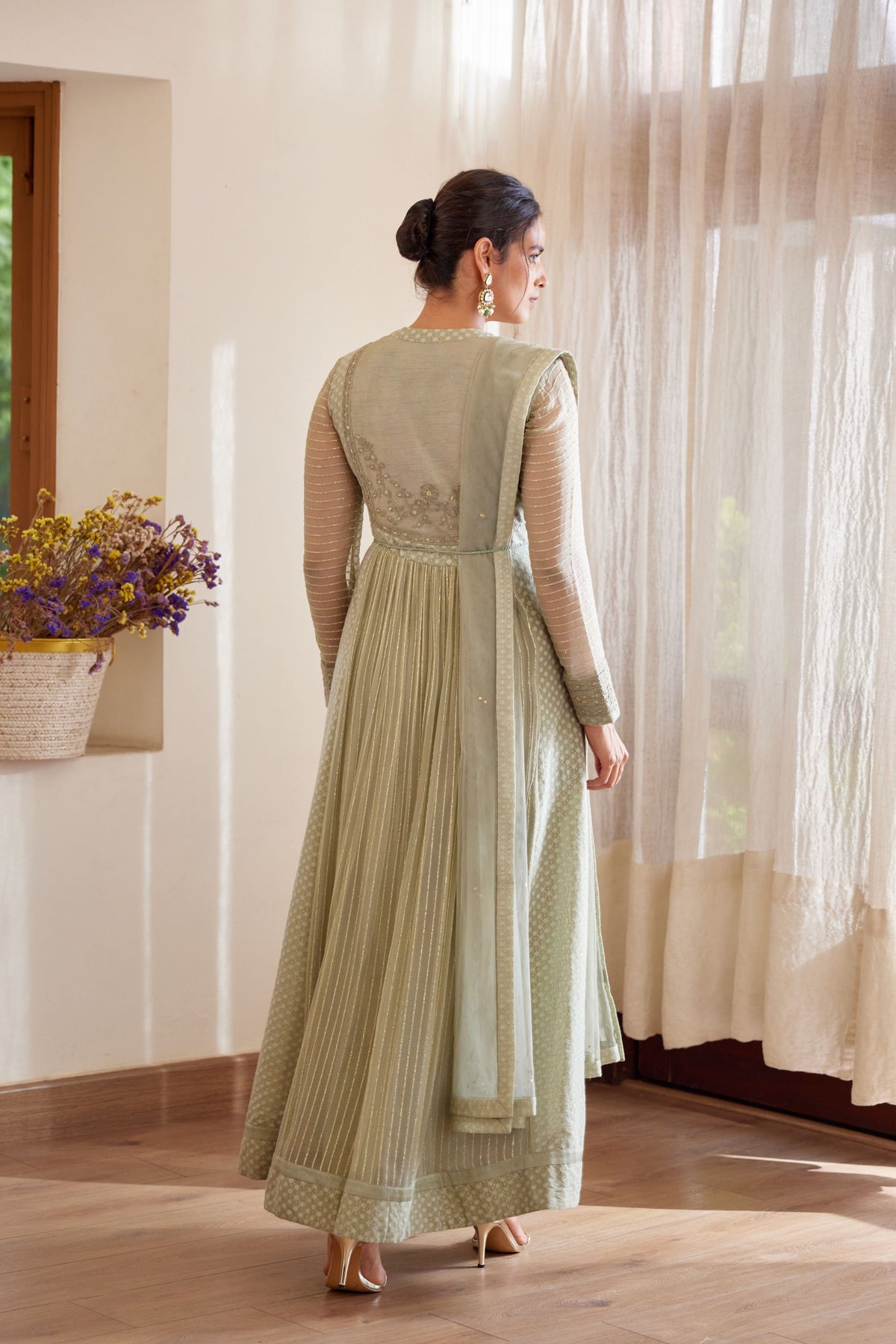 Neutral Green Anarkali Set