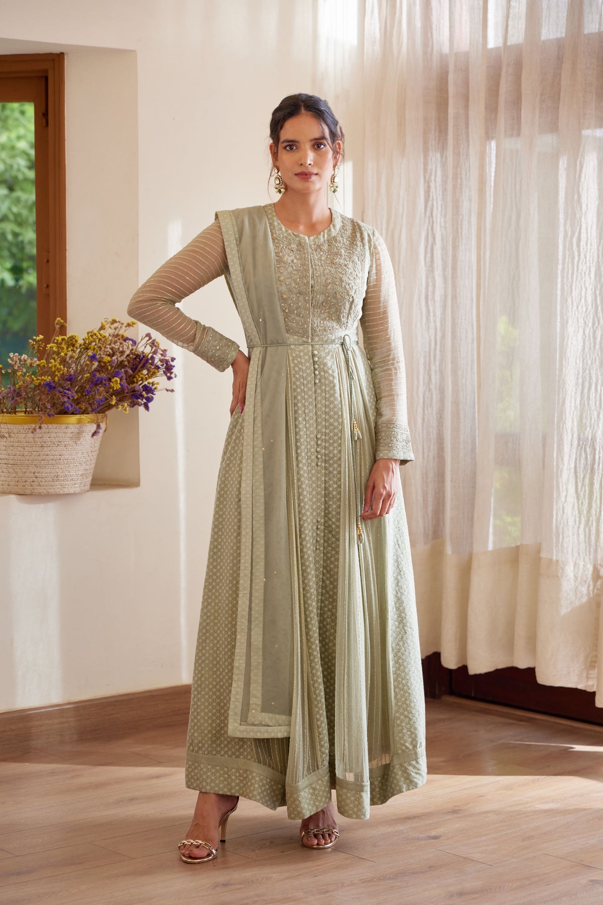 Neutral Green Anarkali Set