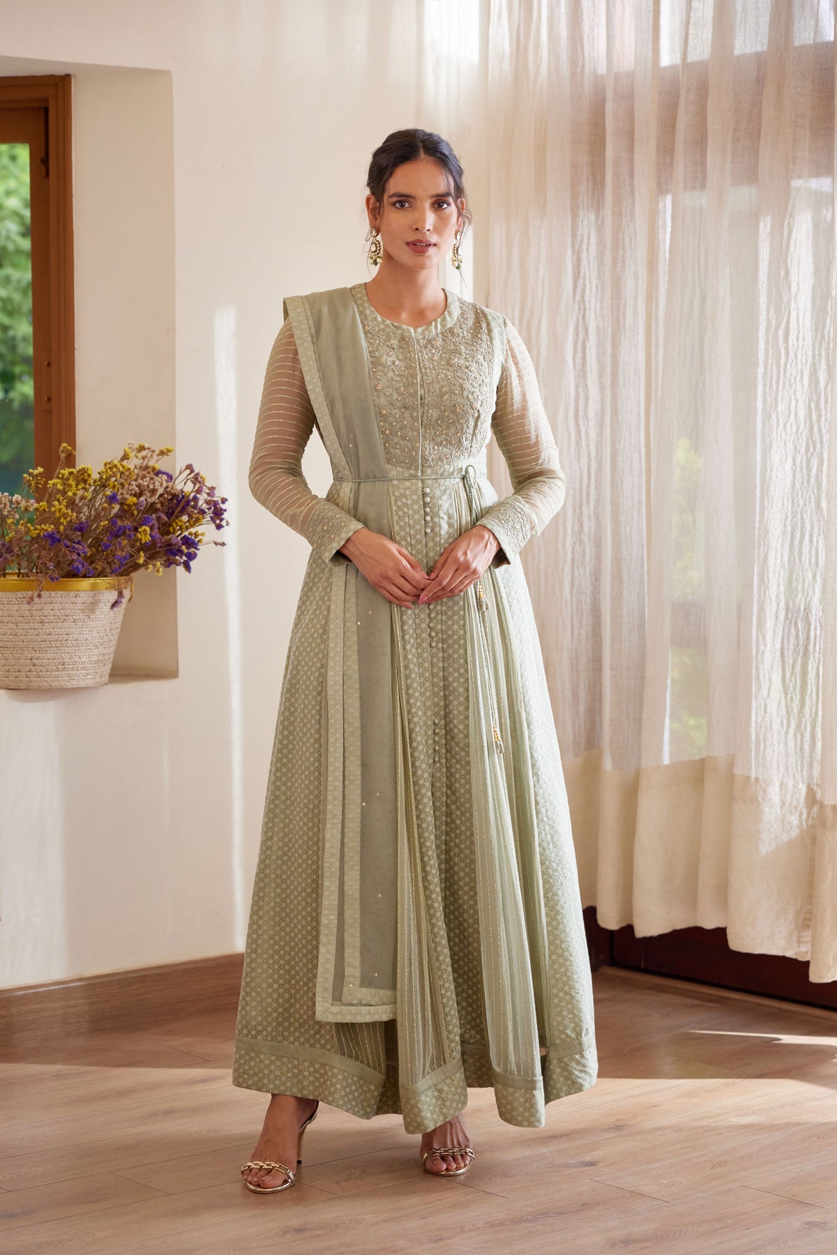 Neutral Green Anarkali Set