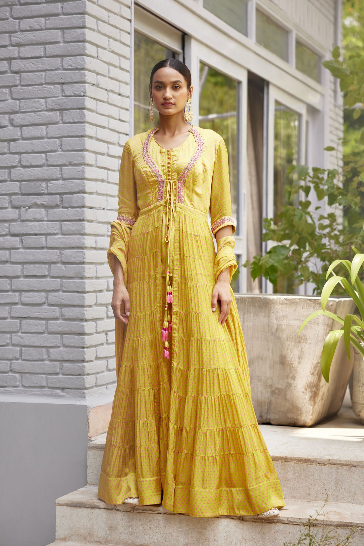 Light Yellow Green Anarkali Set