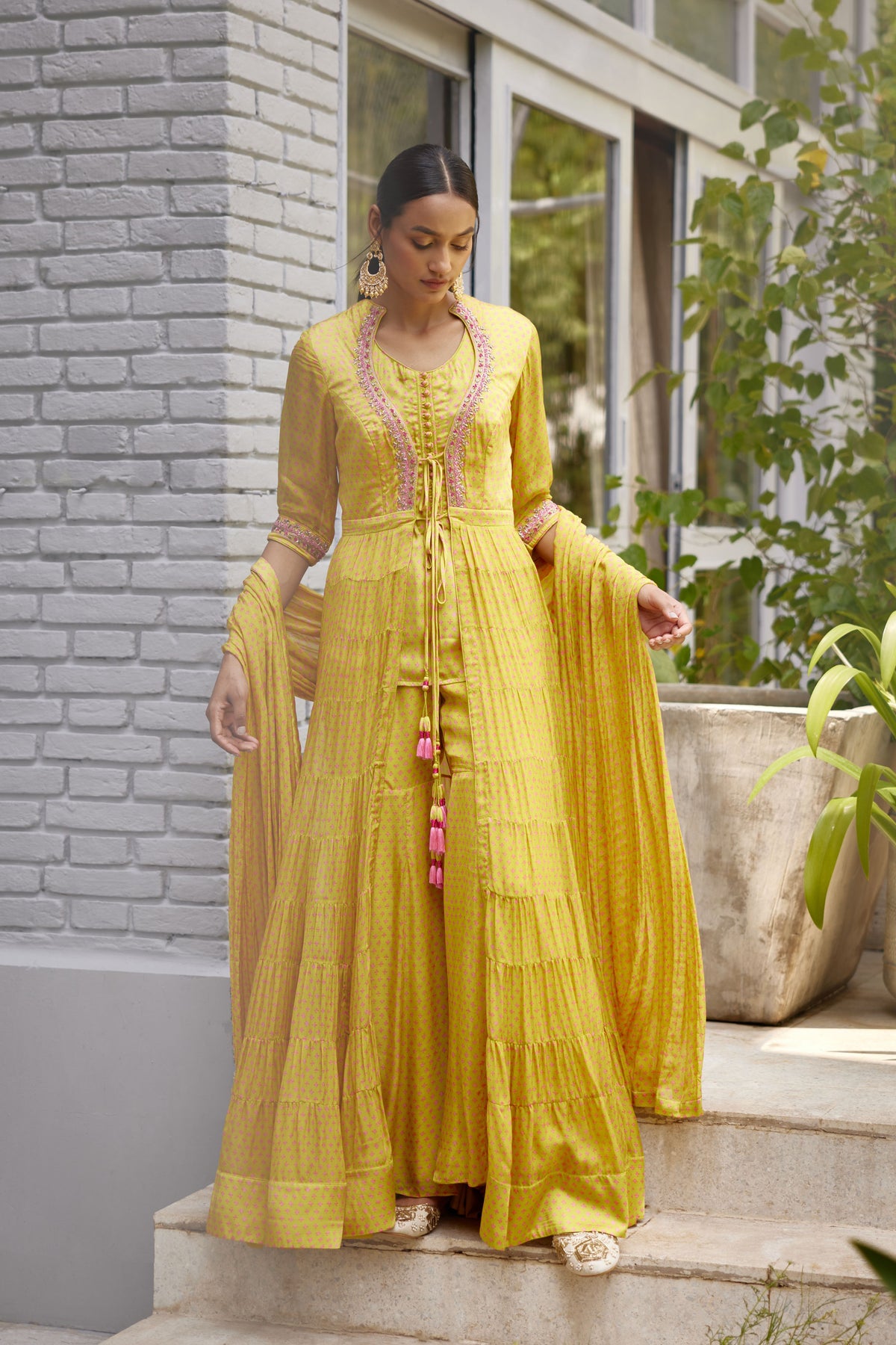 Light Yellow Green Anarkali Set