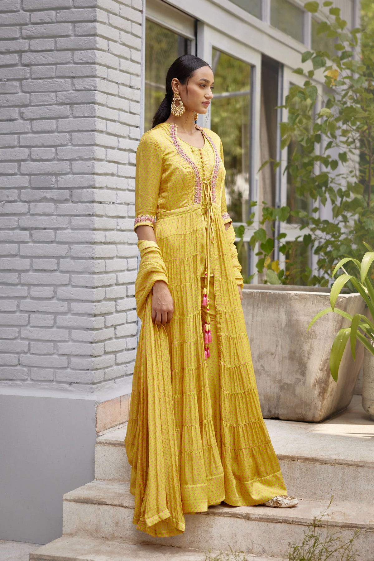 Light Yellow Green Anarkali Set