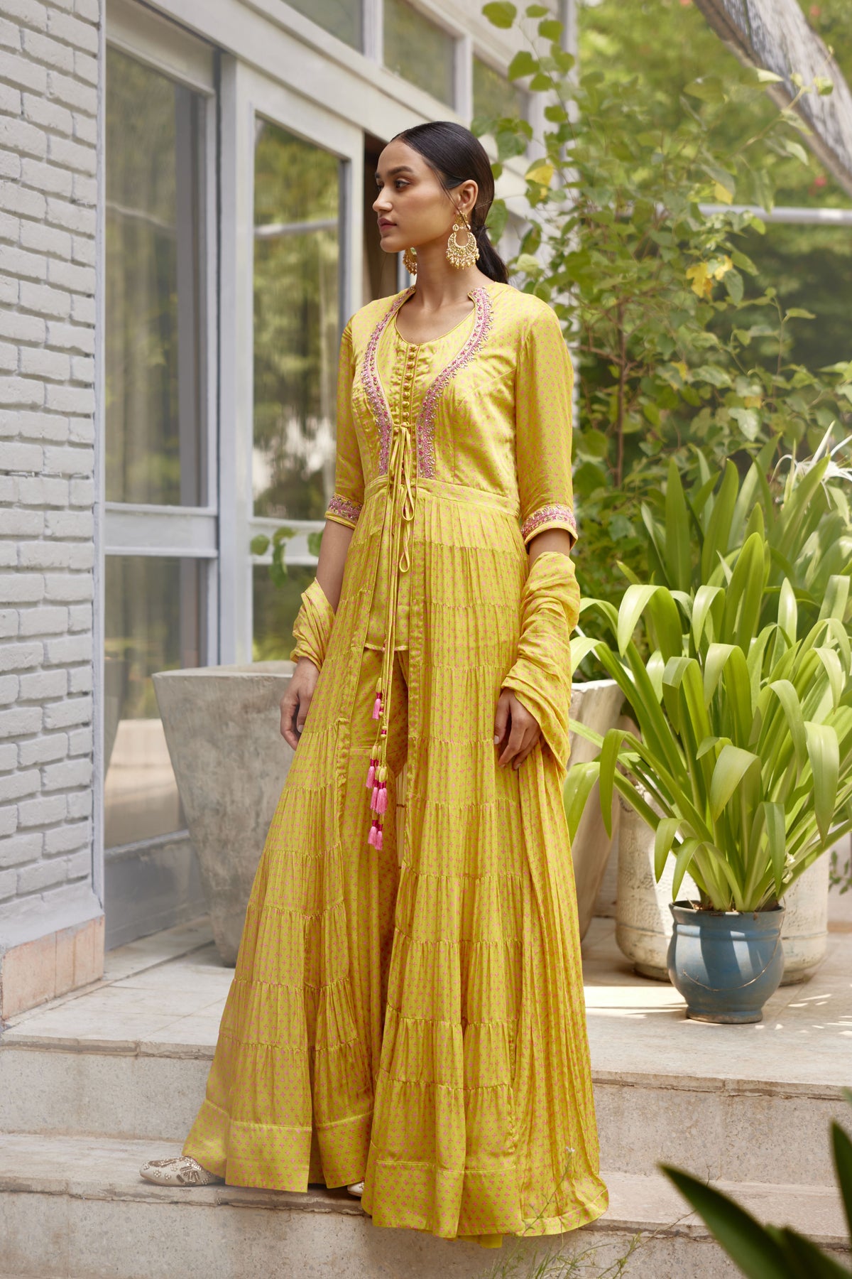 Light Yellow Green Anarkali Set