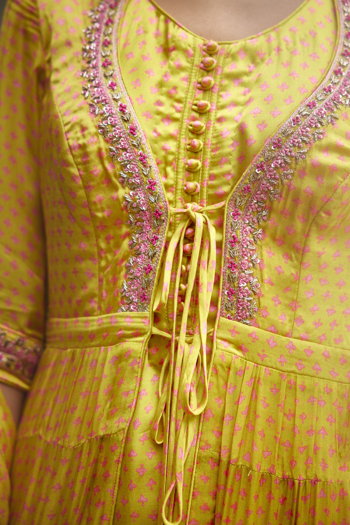 Light Yellow Green Anarkali Set