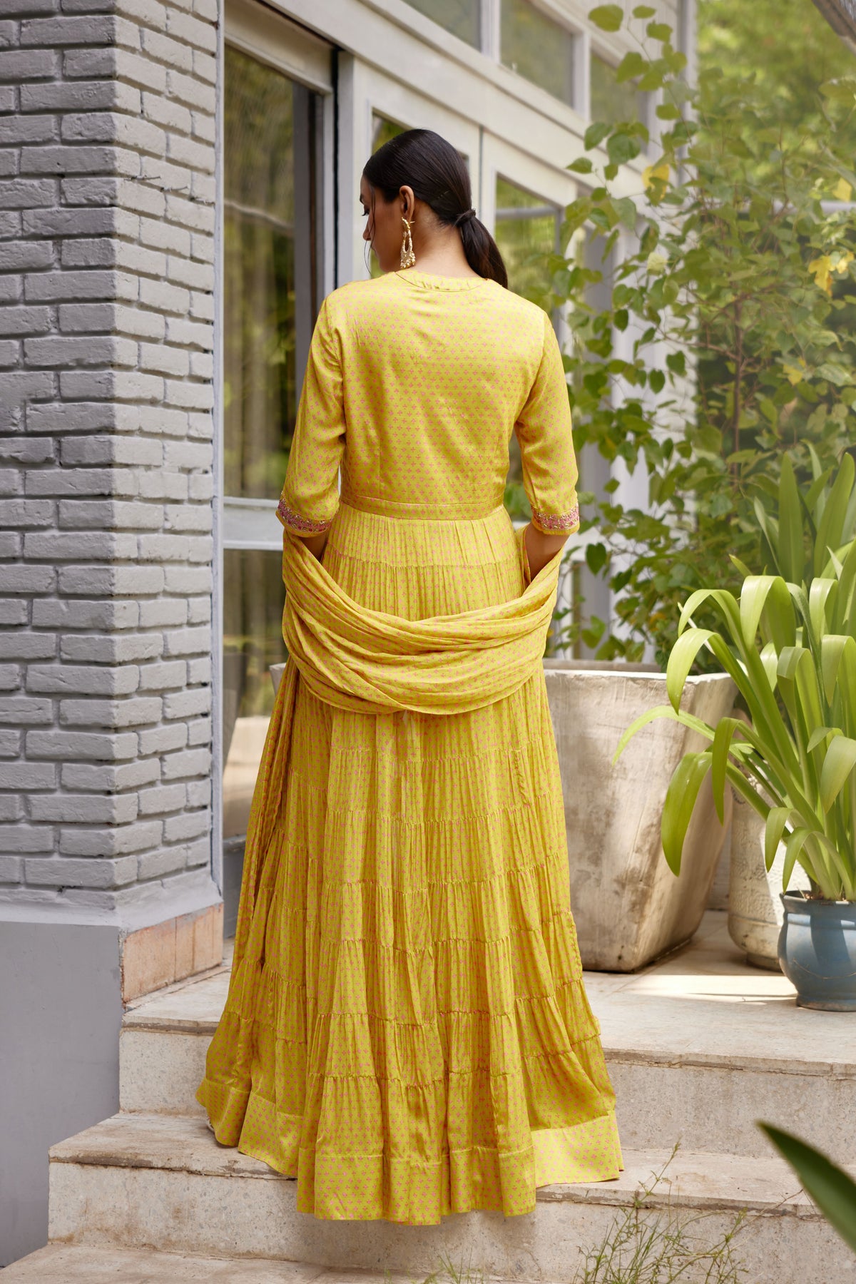 Light Yellow Green Anarkali Set