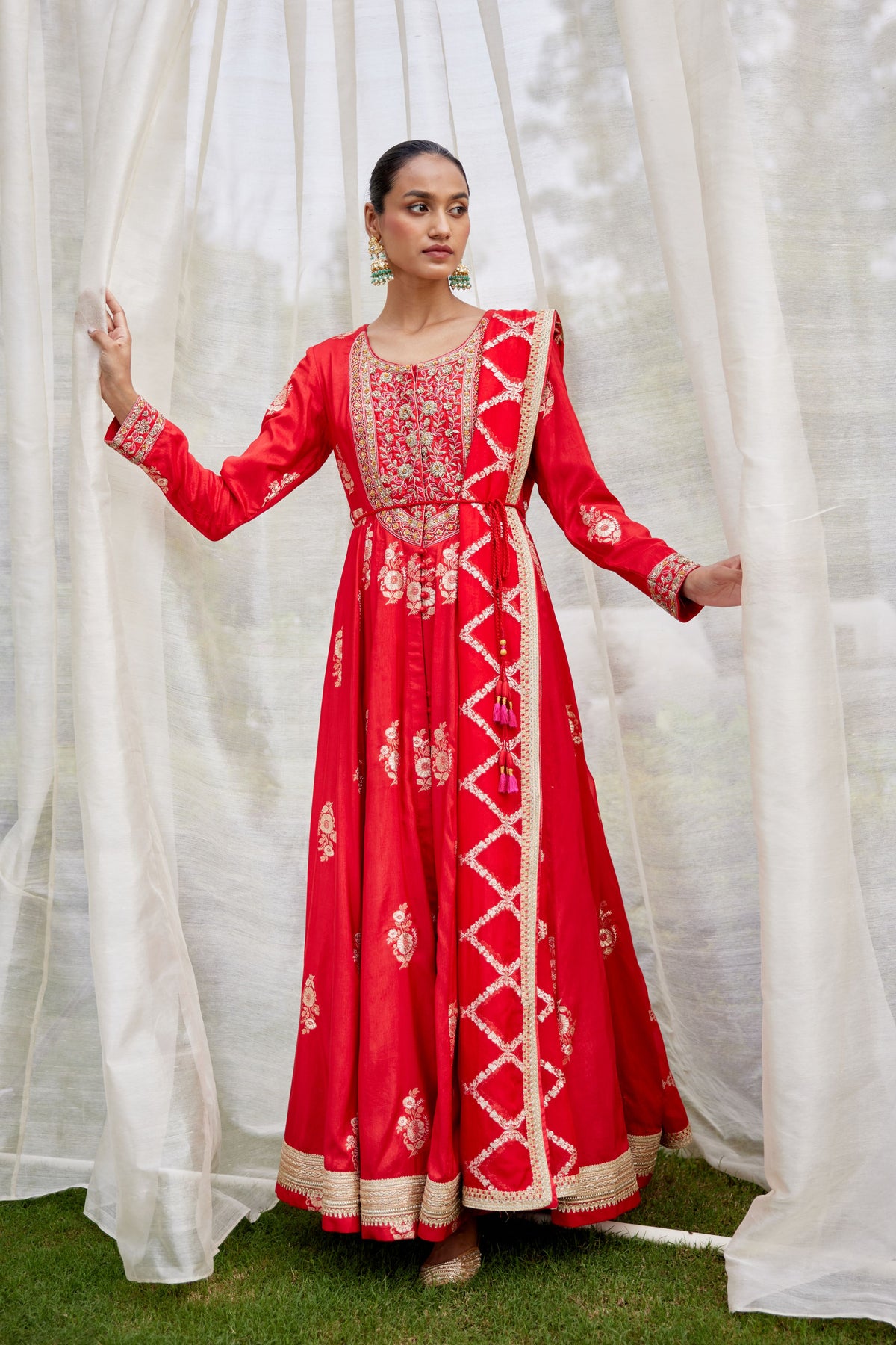 Red Embroidered Anarkali Set