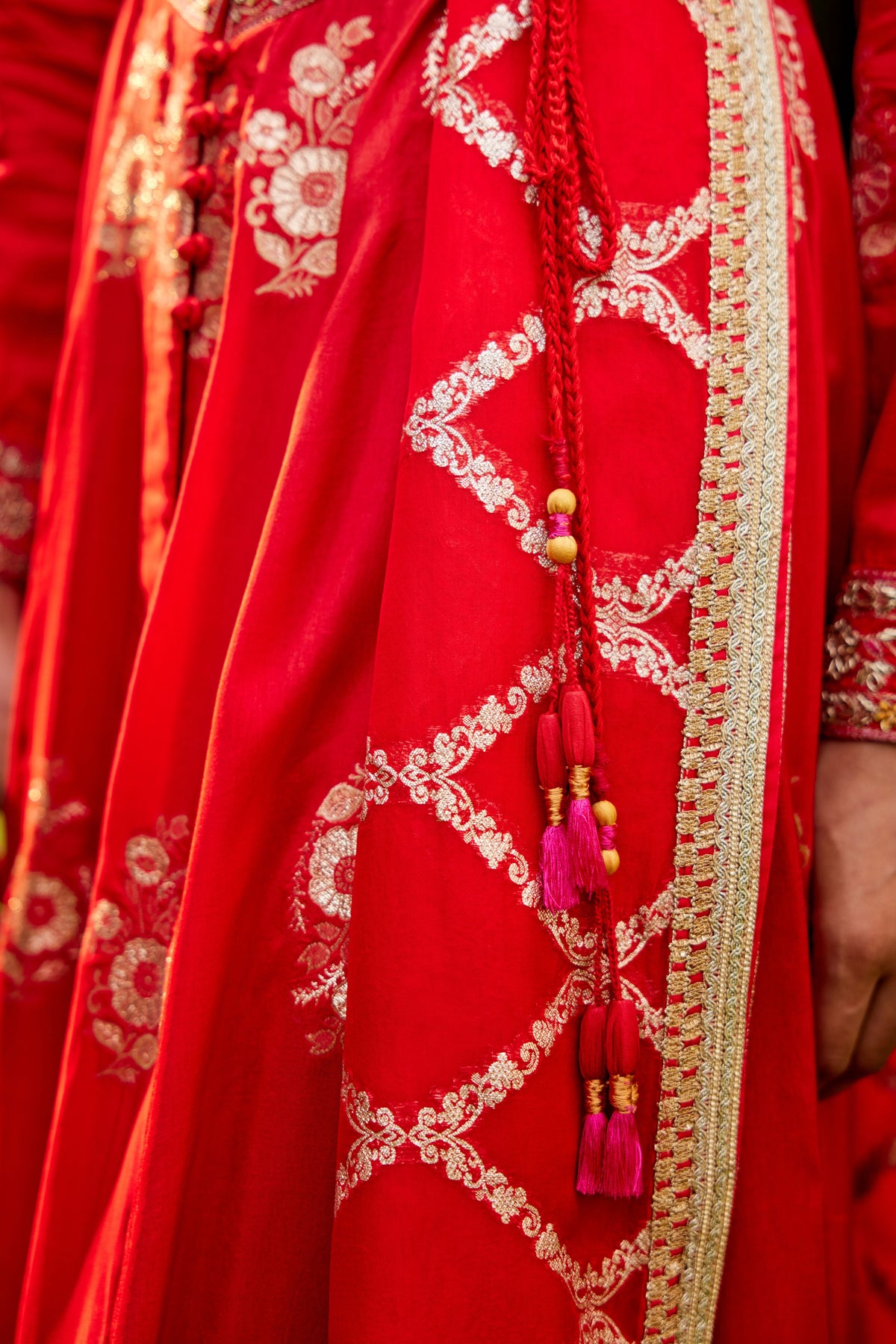 Red Embroidered Anarkali Set