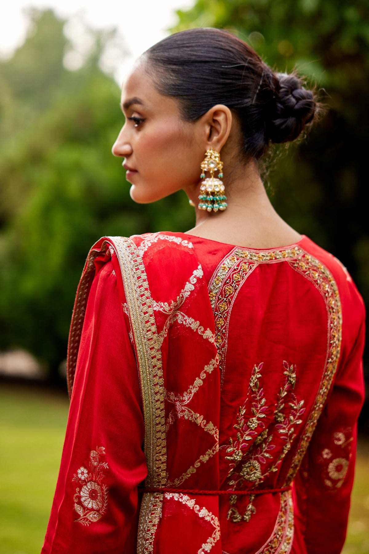 Red Embroidered Anarkali Set