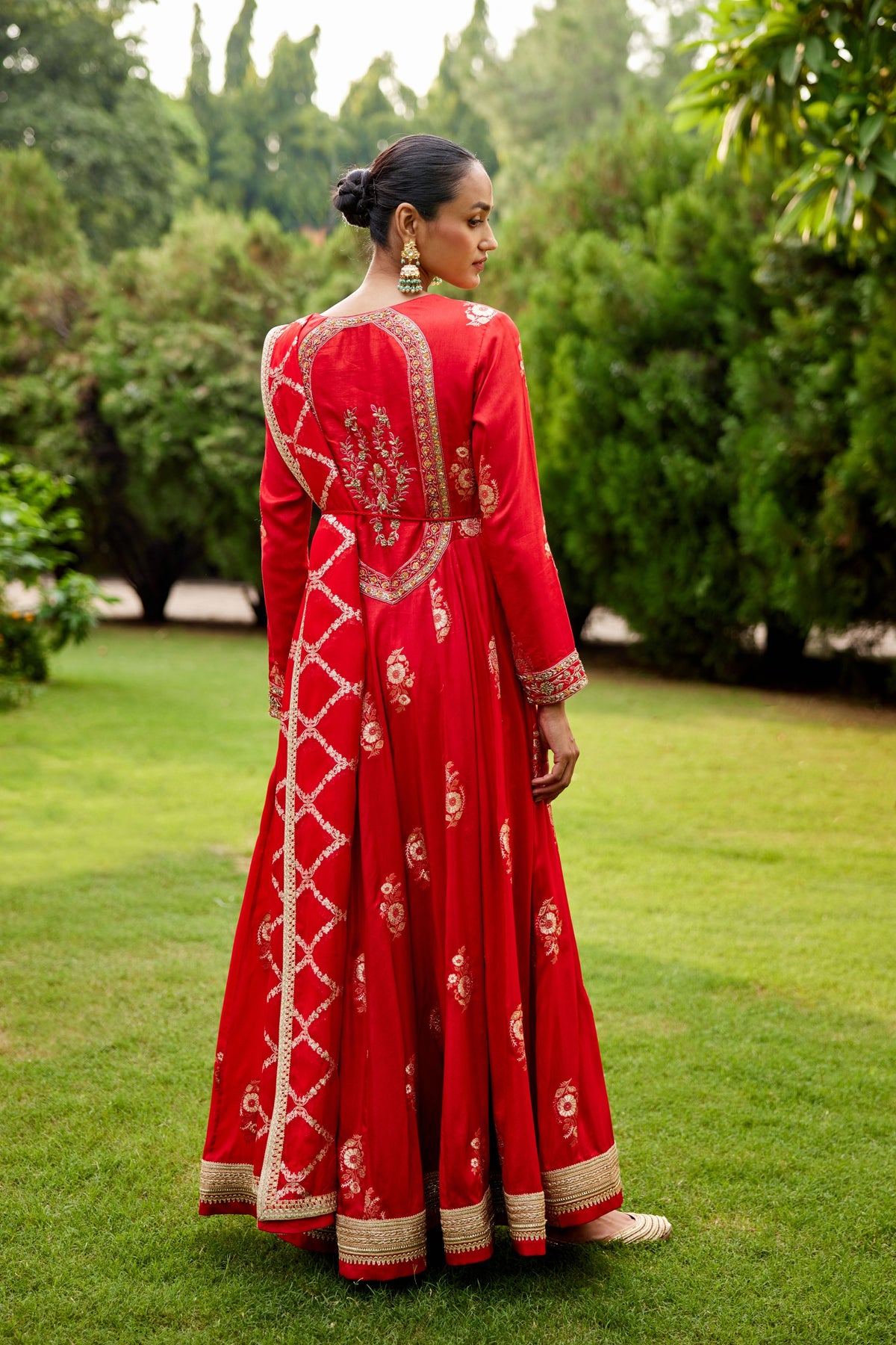 Red Embroidered Anarkali Set