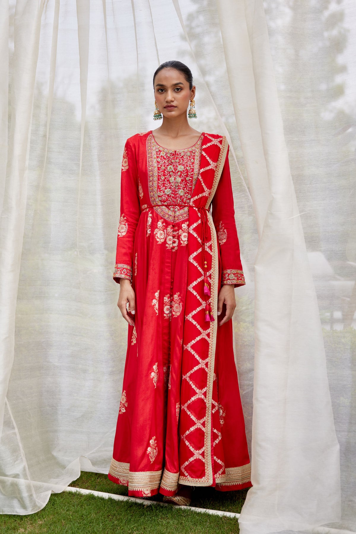 Red Embroidered Anarkali Set