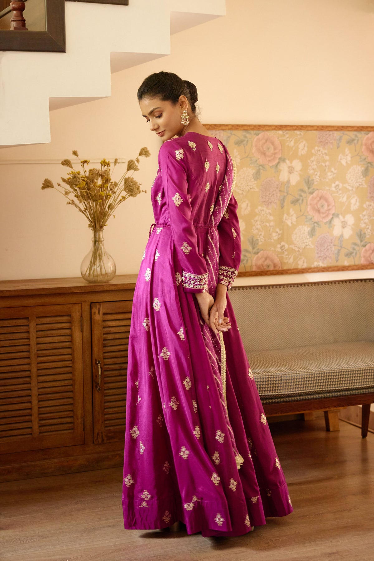 Wine Anarkali Set