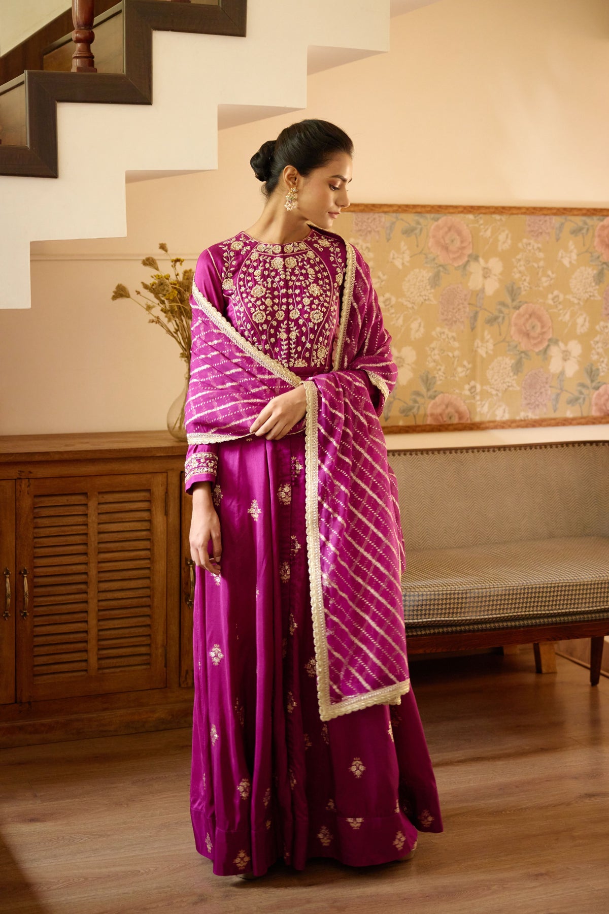 Wine Anarkali Set