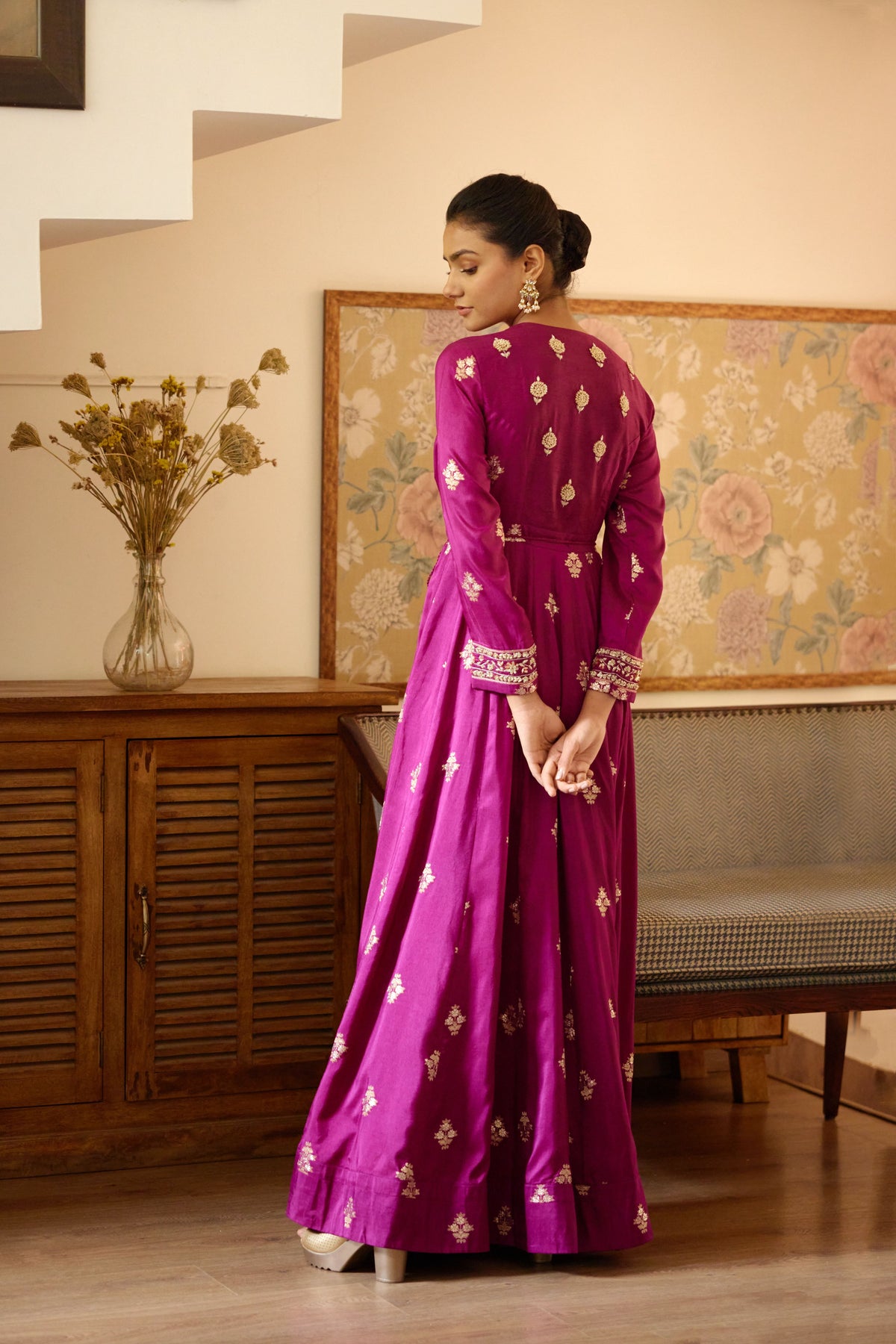 Wine Anarkali Set