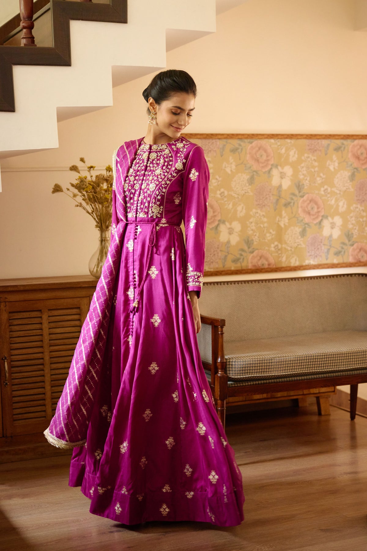 Wine Anarkali Set