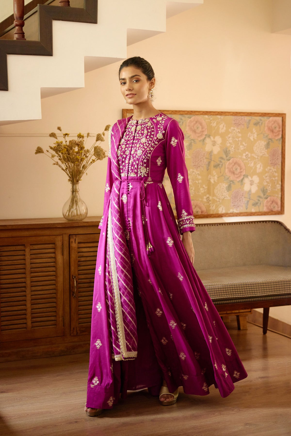 Wine Anarkali Set