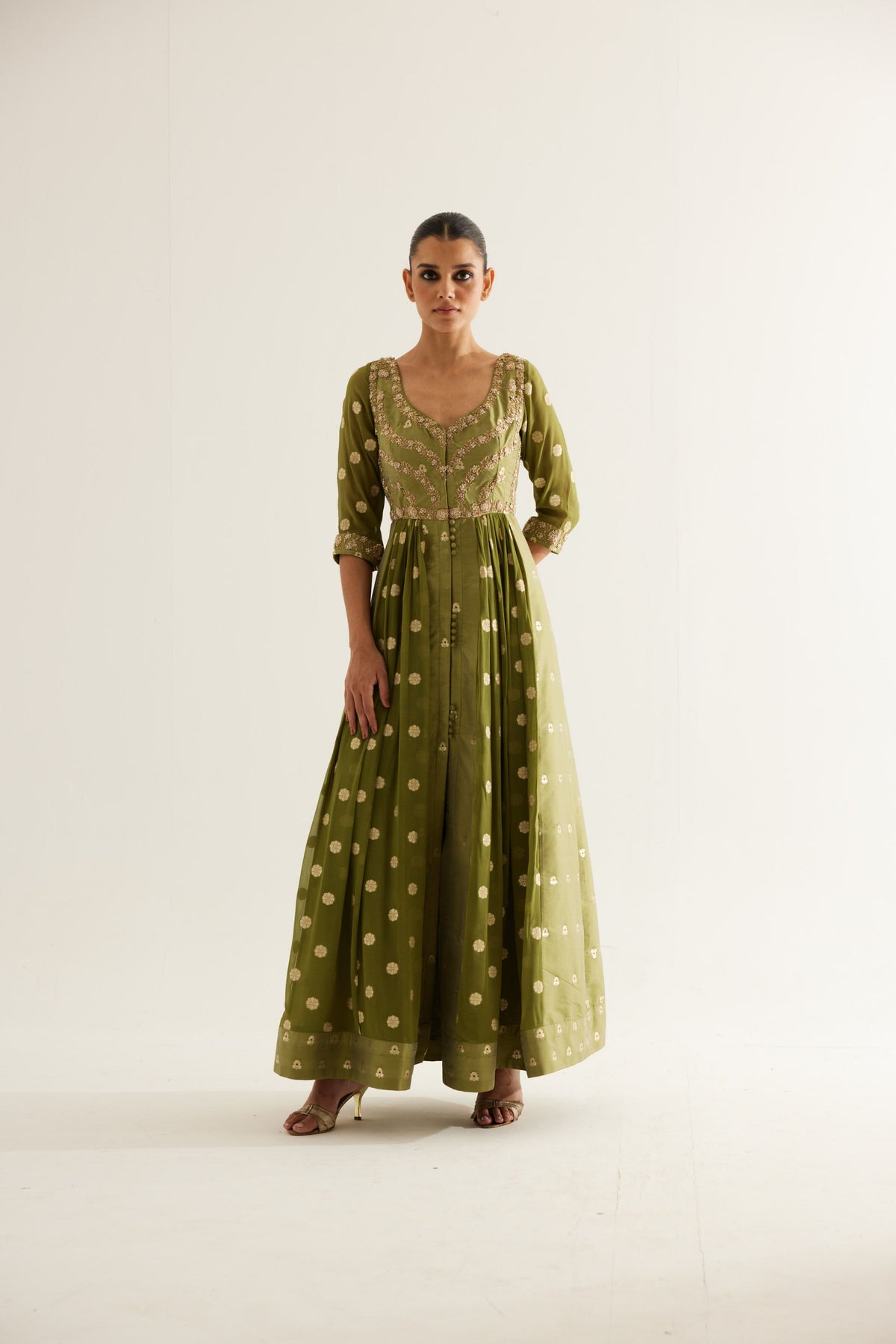 Olive Green Anarkali Set