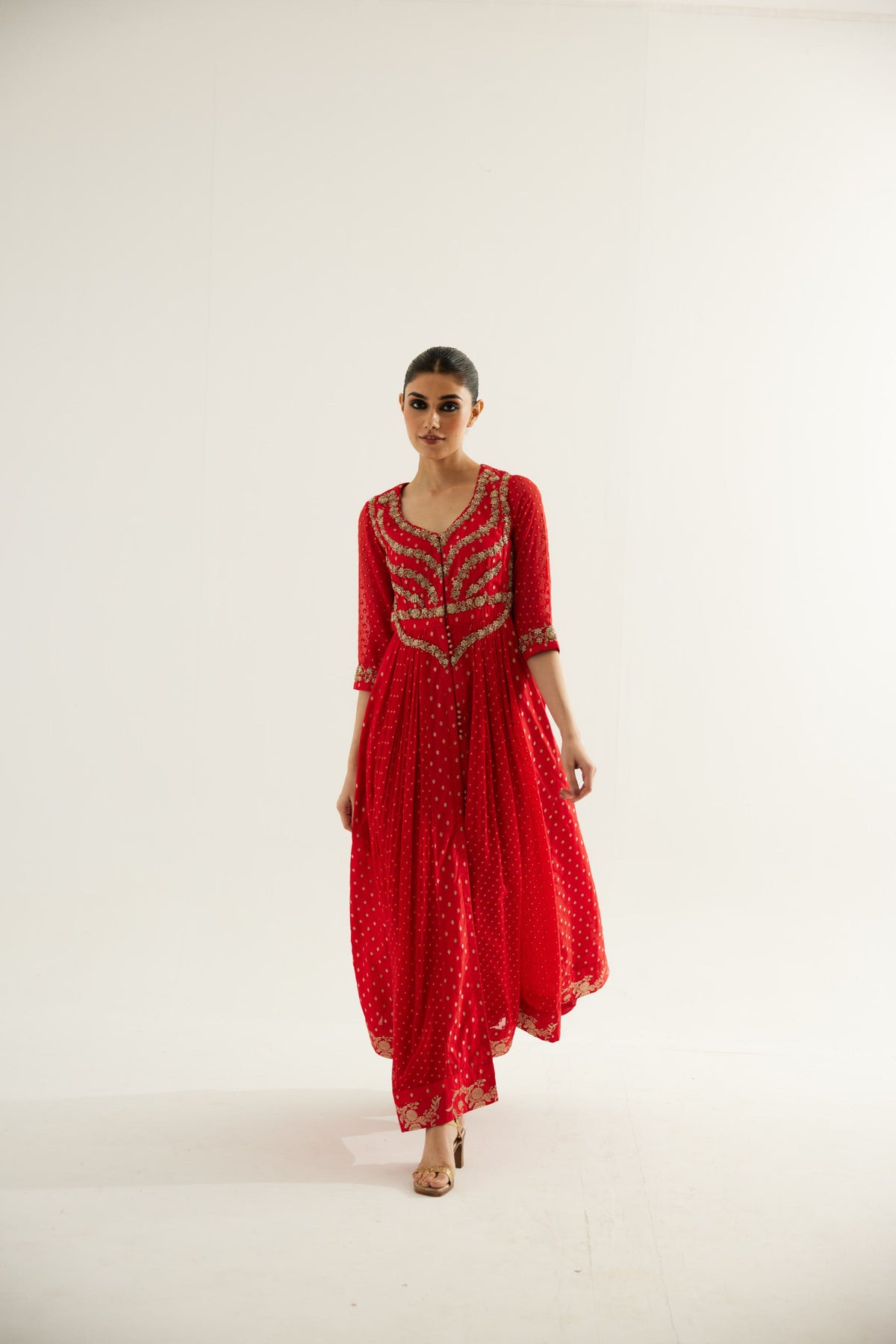 Red Anarkali Set