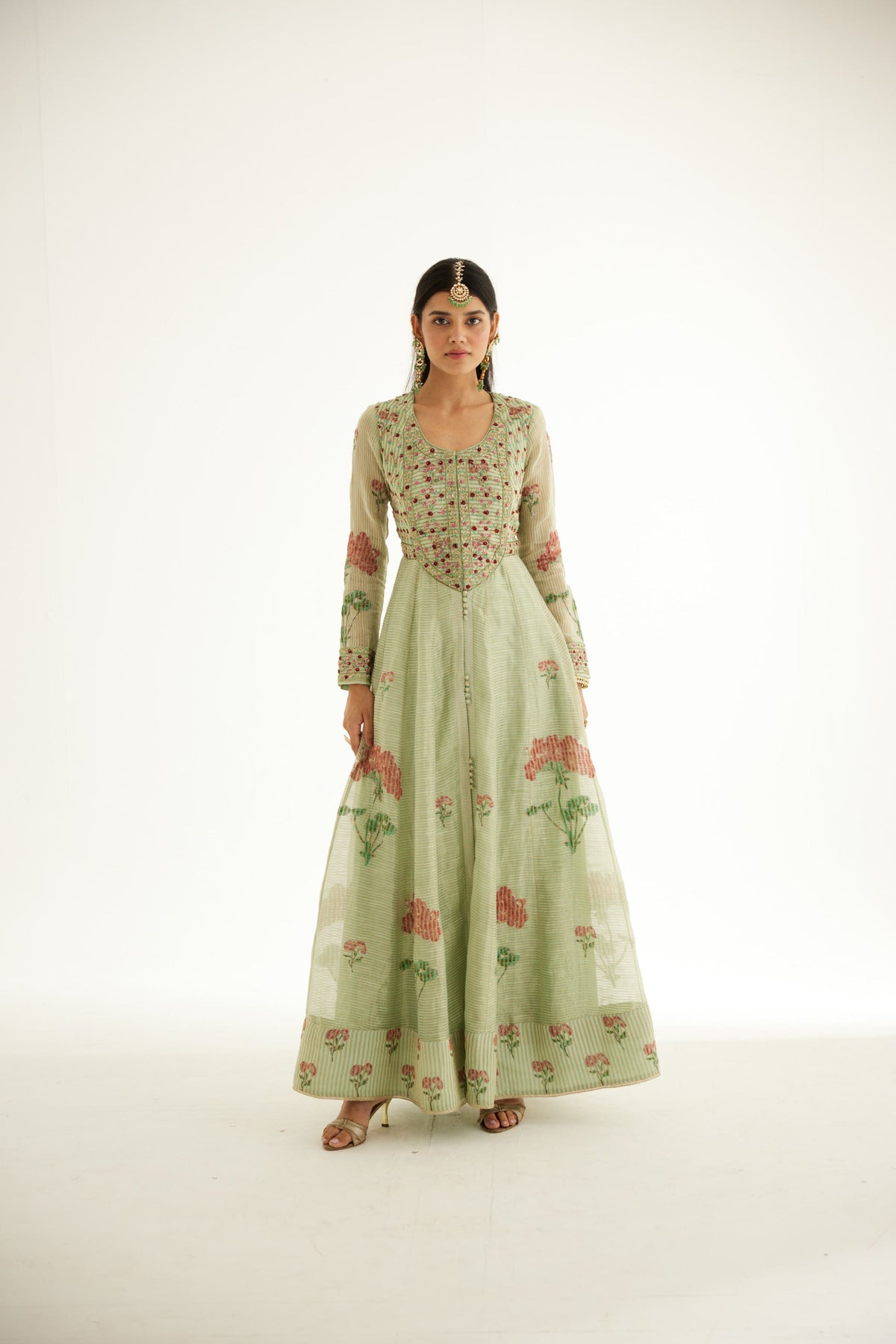 Smoke Green Anarkali Set