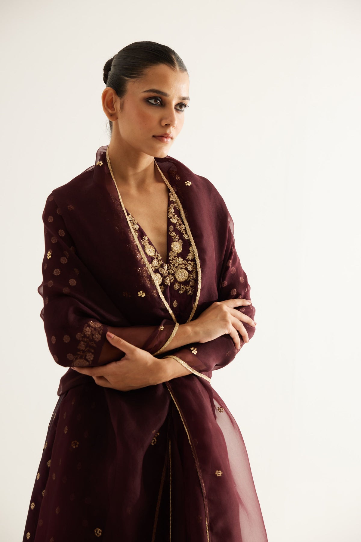 Wine Anarkali Set