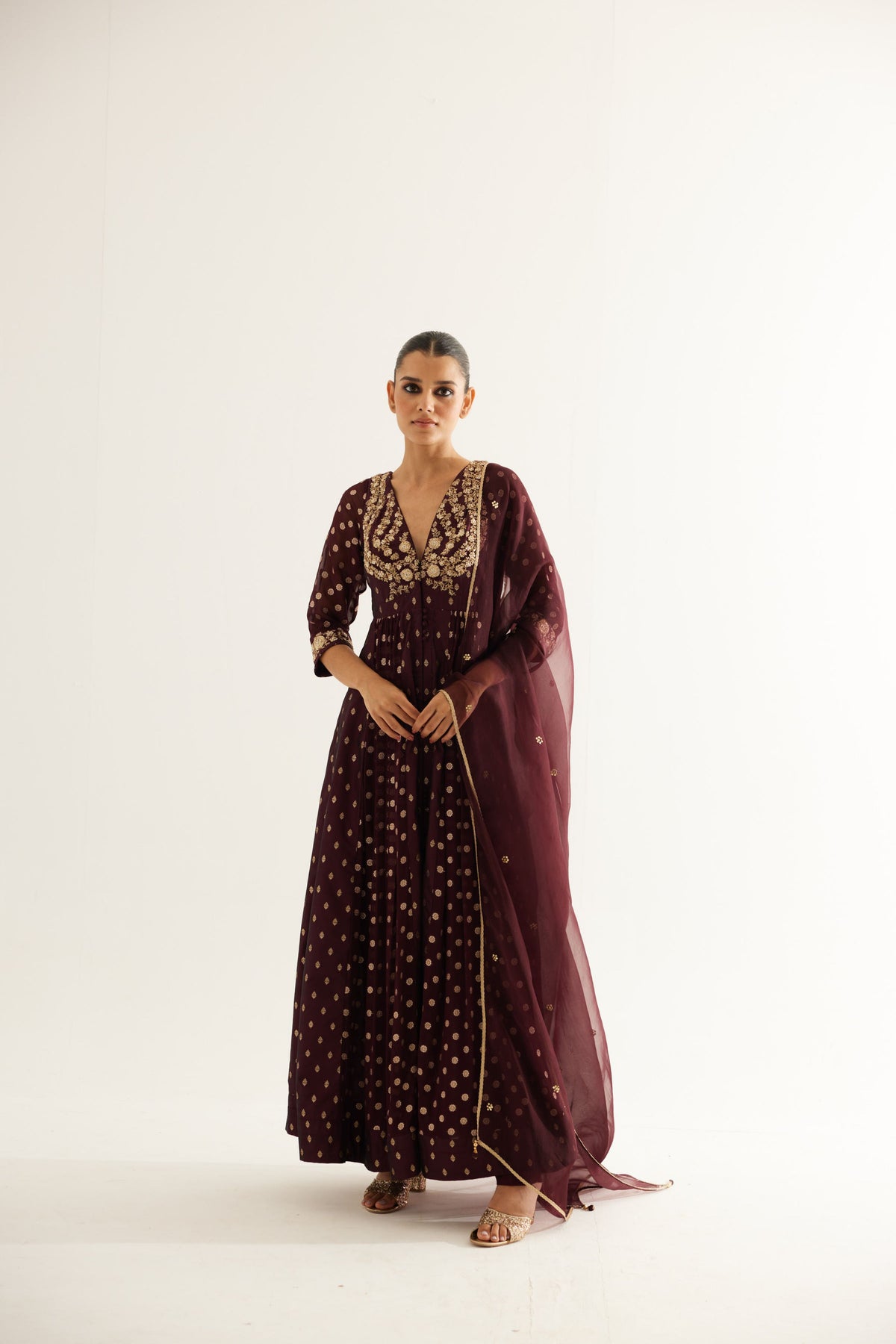 Wine Anarkali Set