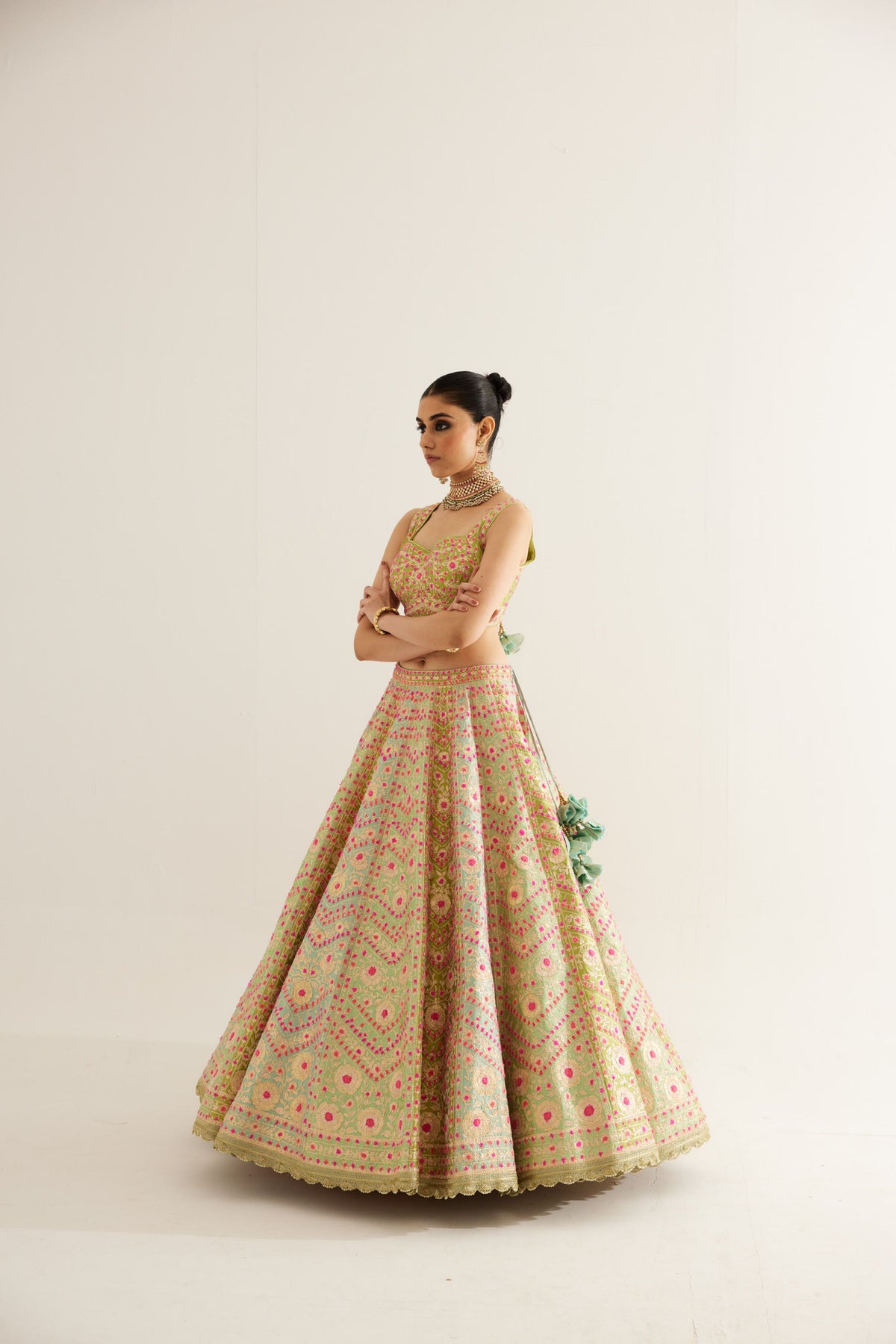 Multi Green Lehenga Set