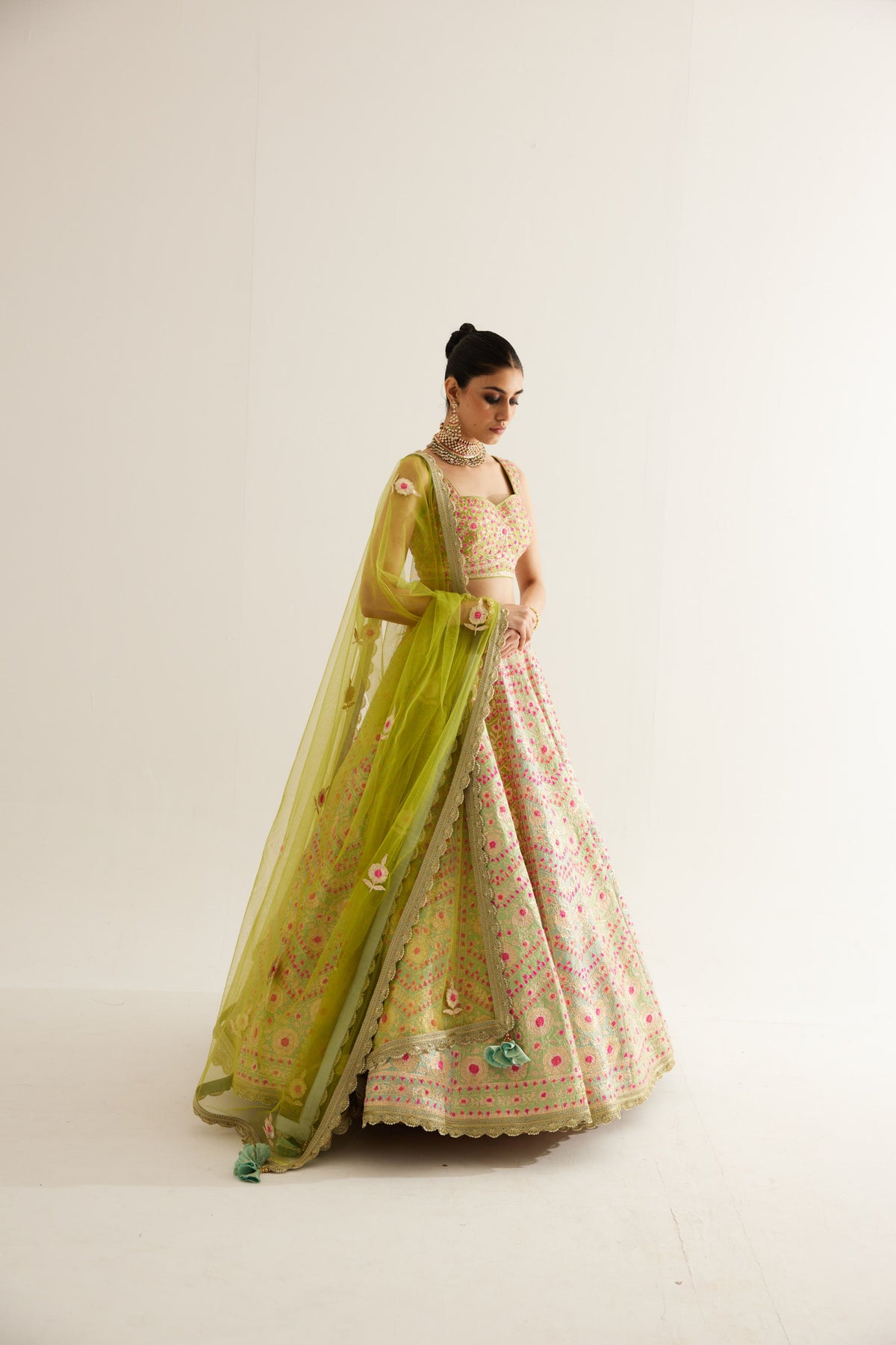 Multi Green Lehenga Set