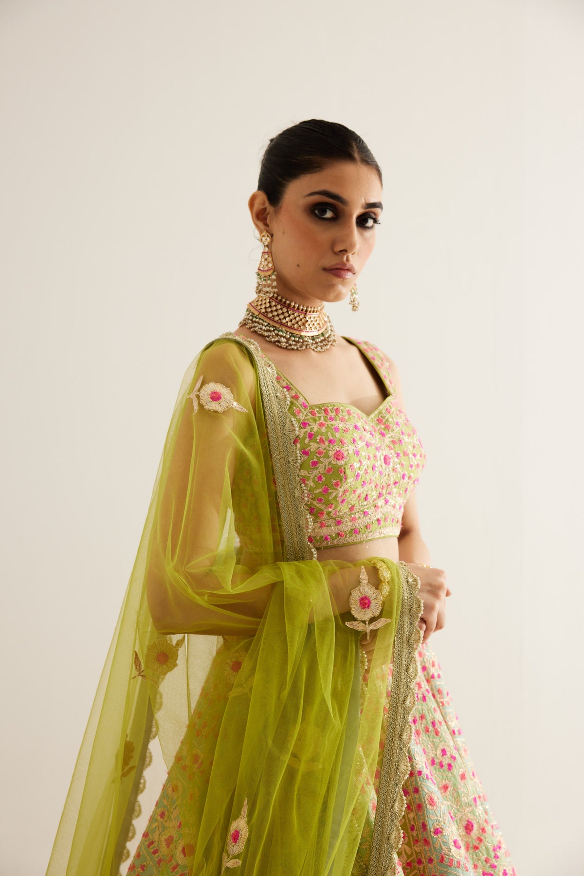 Multi Green Lehenga Set