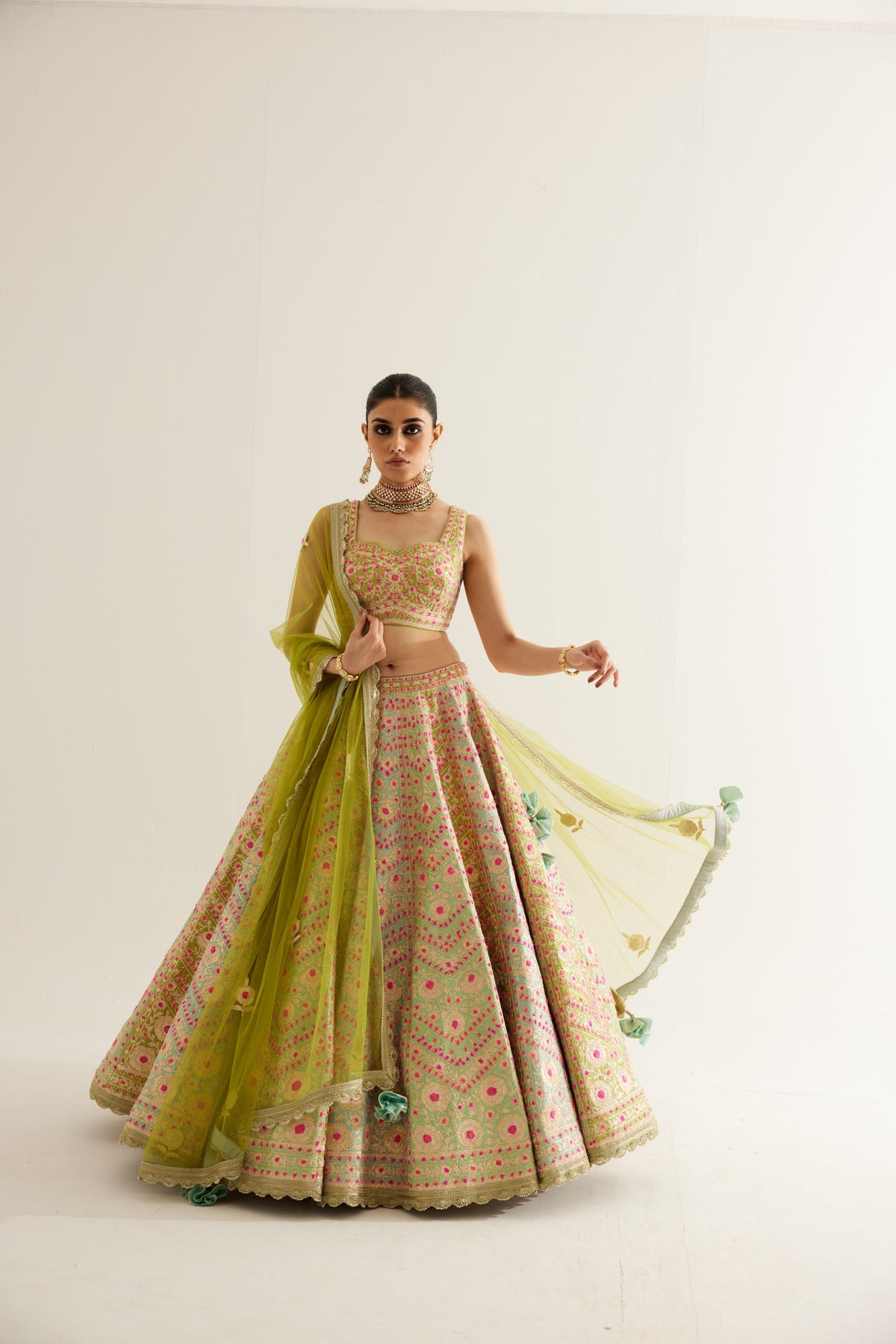 Multi Green Lehenga Set