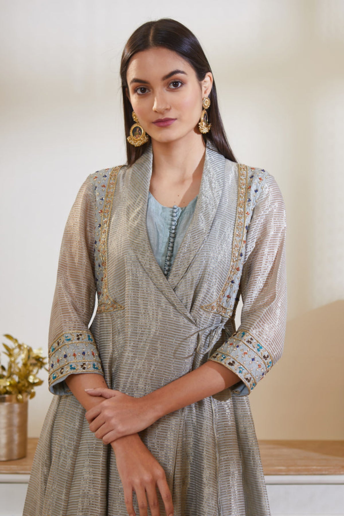 Blue grey angrakha set