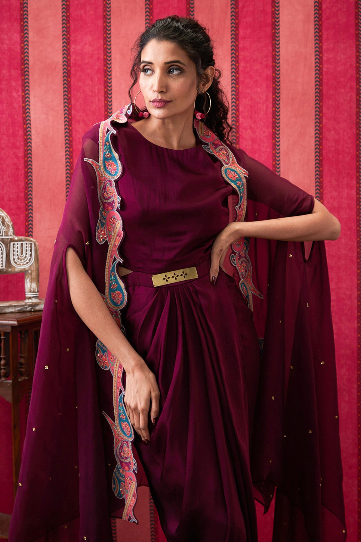 Qala Dress With Printed Applique Cape